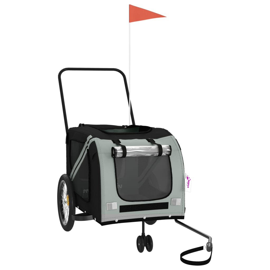 Vidaxl Pet Bike Trailer Gray And Black Oxford Fabric And Iron