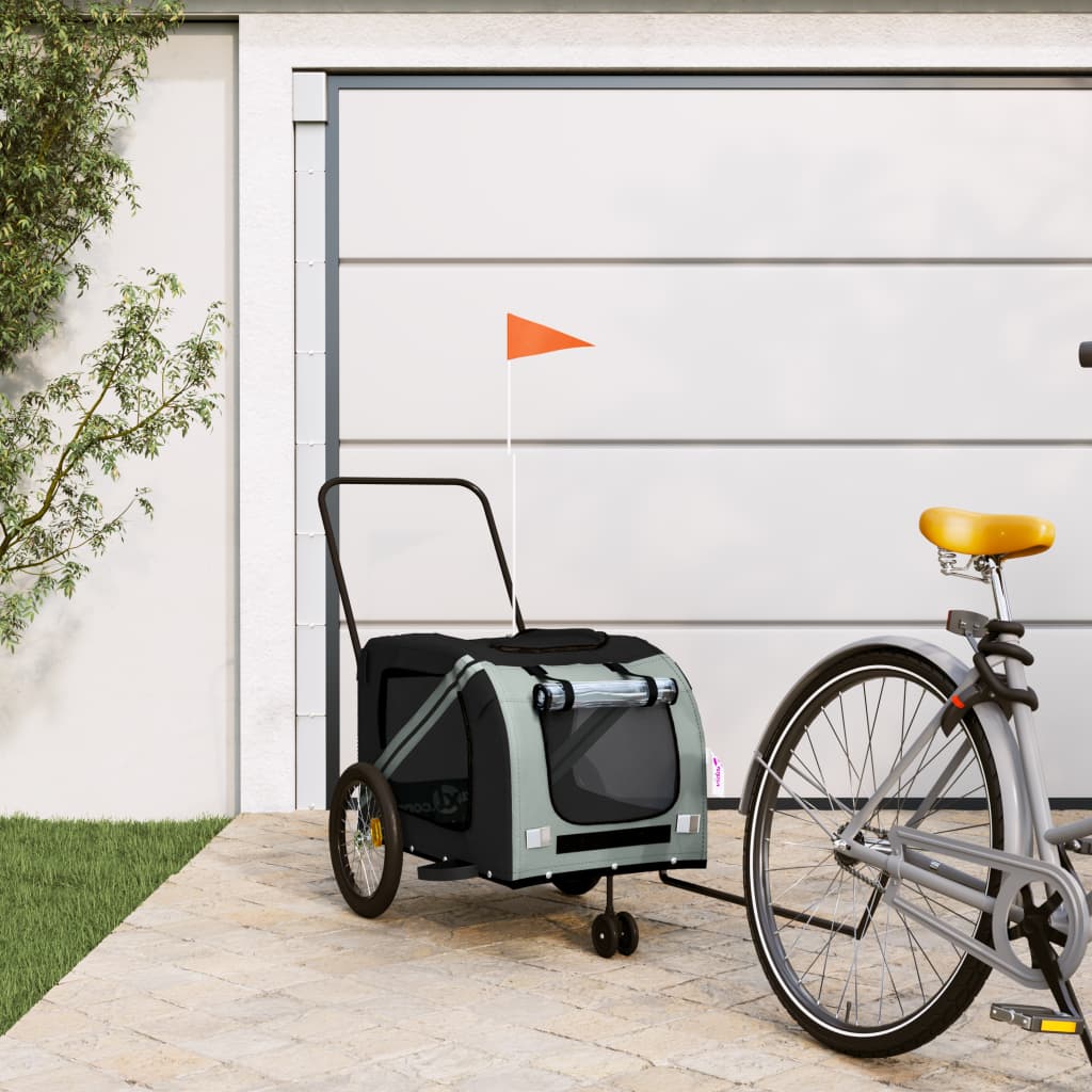 Vidaxl Pet Bike Trailer Gray And Black Oxford Fabric And Iron
