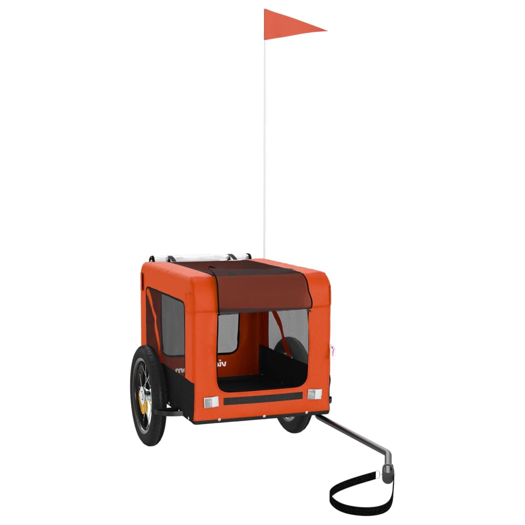 vidaXL Pet Bike Trailer-Orange/Black, Oxford Fabric, Iron Frame, Versatile Attachment for Bicycles, Reflective Safety Features, Smooth Large Wheels, Weather Cover, Spacious and Ventilated