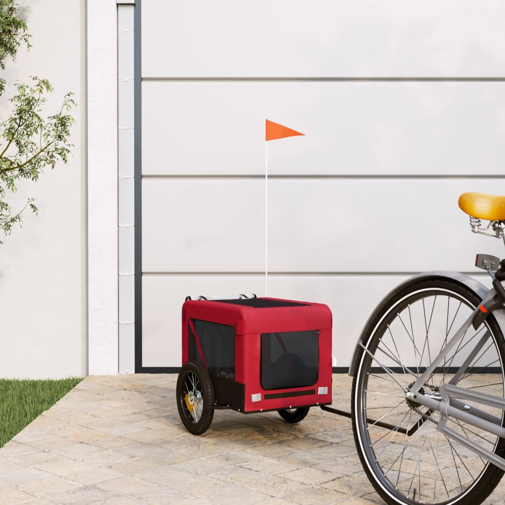 vidaXL Pet Bike Trailer Red and Black Oxford Fabric, Iron, PVC Small