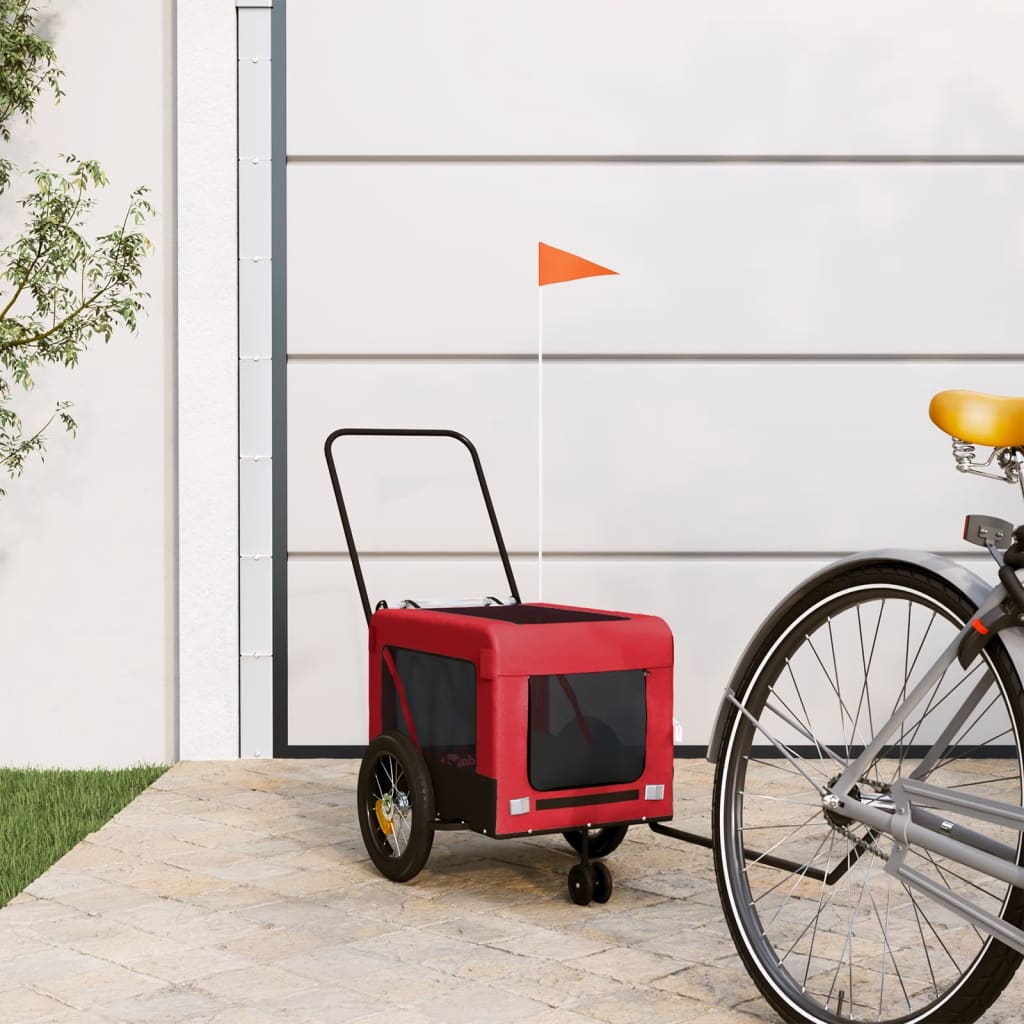'Vidaxl Red And Black Pet Bike Trailer - Portable Iron And Oxford Fabric Bicycle Cargo Trailer With Pvc Cover And Load-Bearing Board