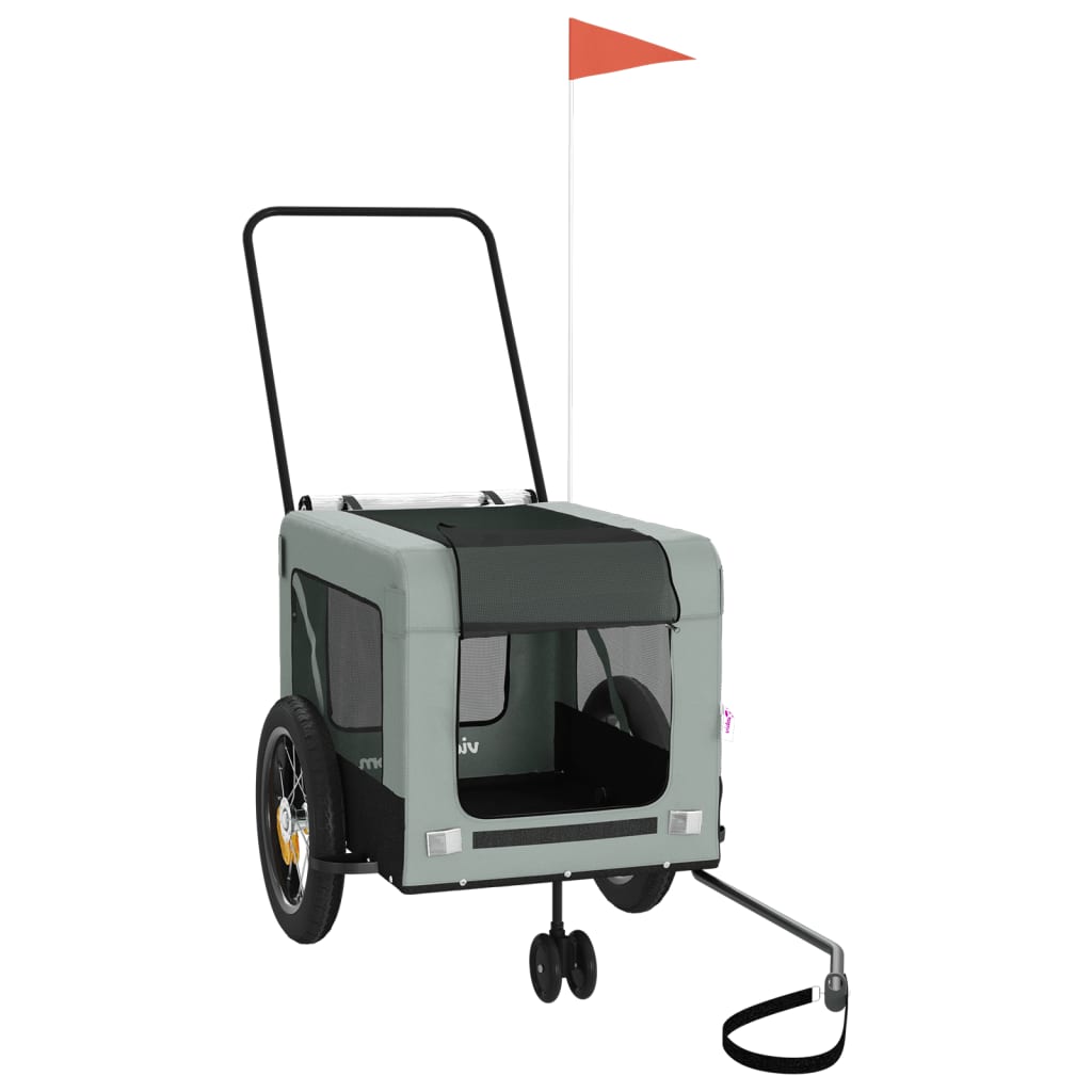vidaXL Pet Bike Trailer-Gray/Black-Iron Frame Oxford Fabric-PVC Cover-Multiple Air Vents-Reflective Safety Features