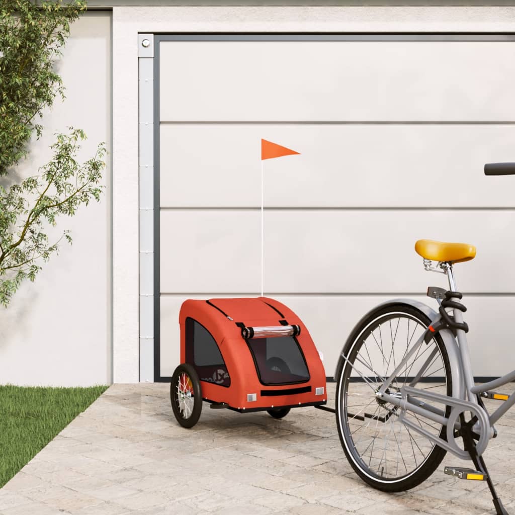 vidaXL Pet Bike Trailer Orange Oxford fabric and Iron Medium Collapsible