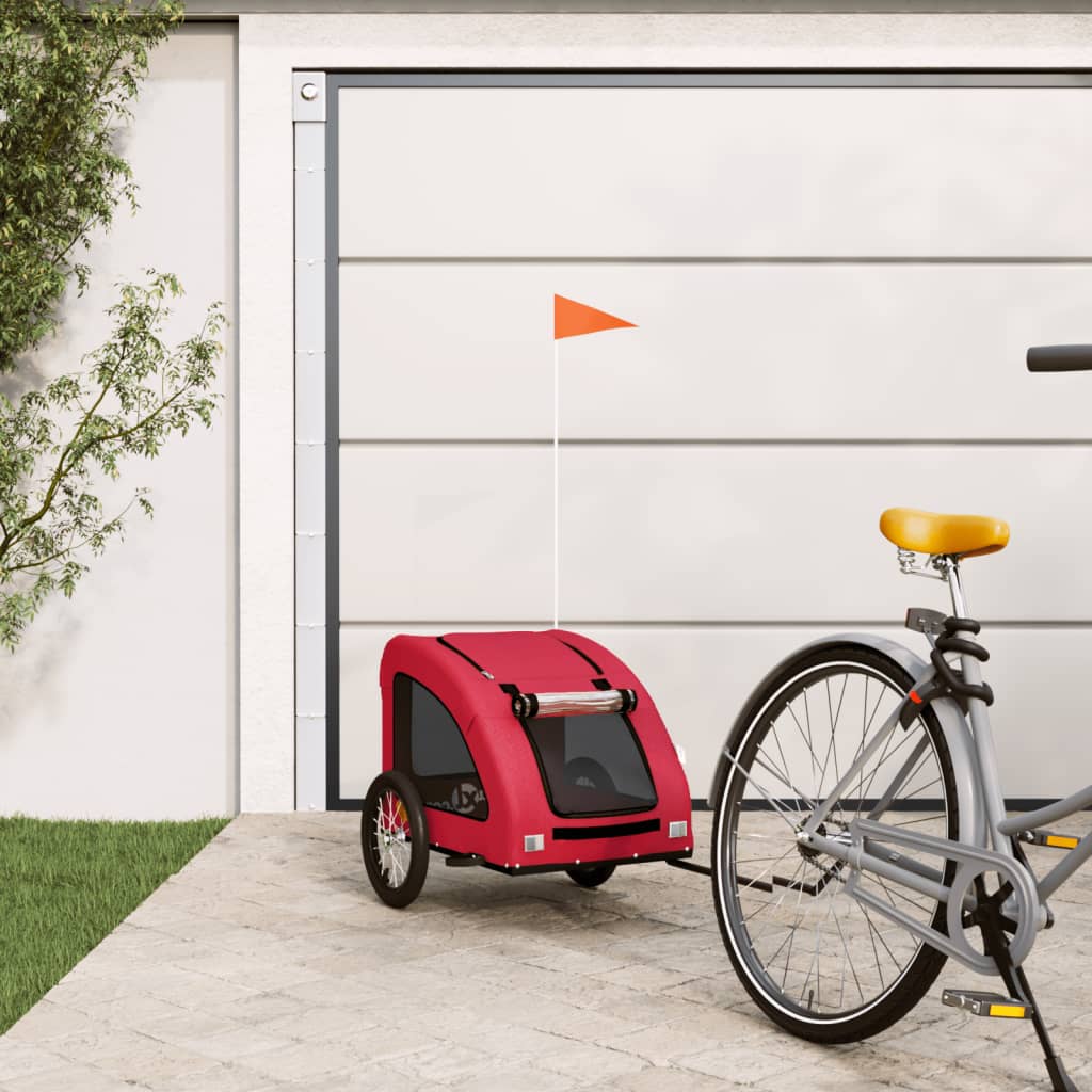 vidaXL Pet Bike Trailer Red Oxford Fabric, Iron, PVC Small Collapsible