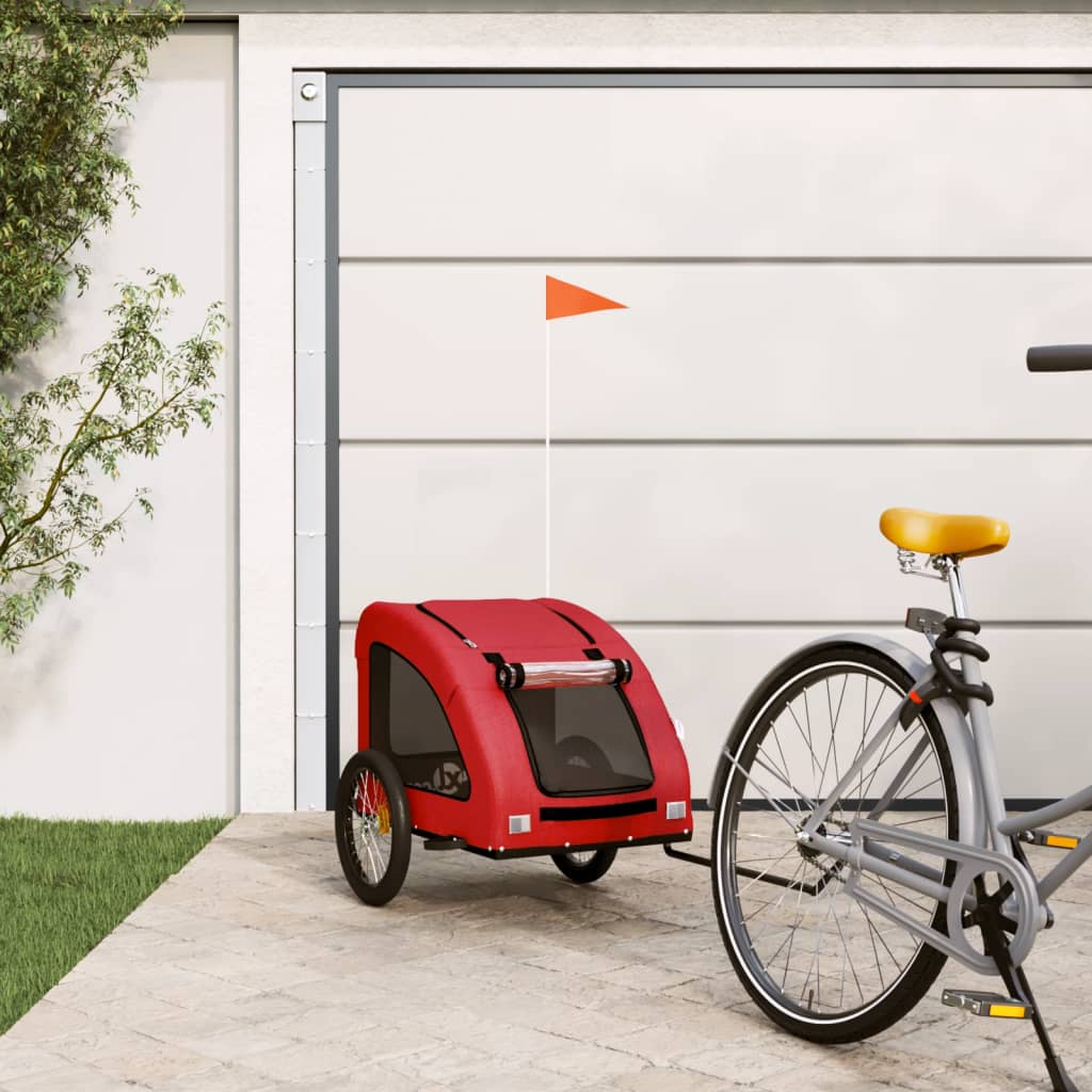vidaXL Pet Bike Trailer - Red Iron Bicycle Pet Cart with Oxford Fabric, Mesh Windows, Zippered Entry, Reflective Elements for Safety, and Ample Storage Space