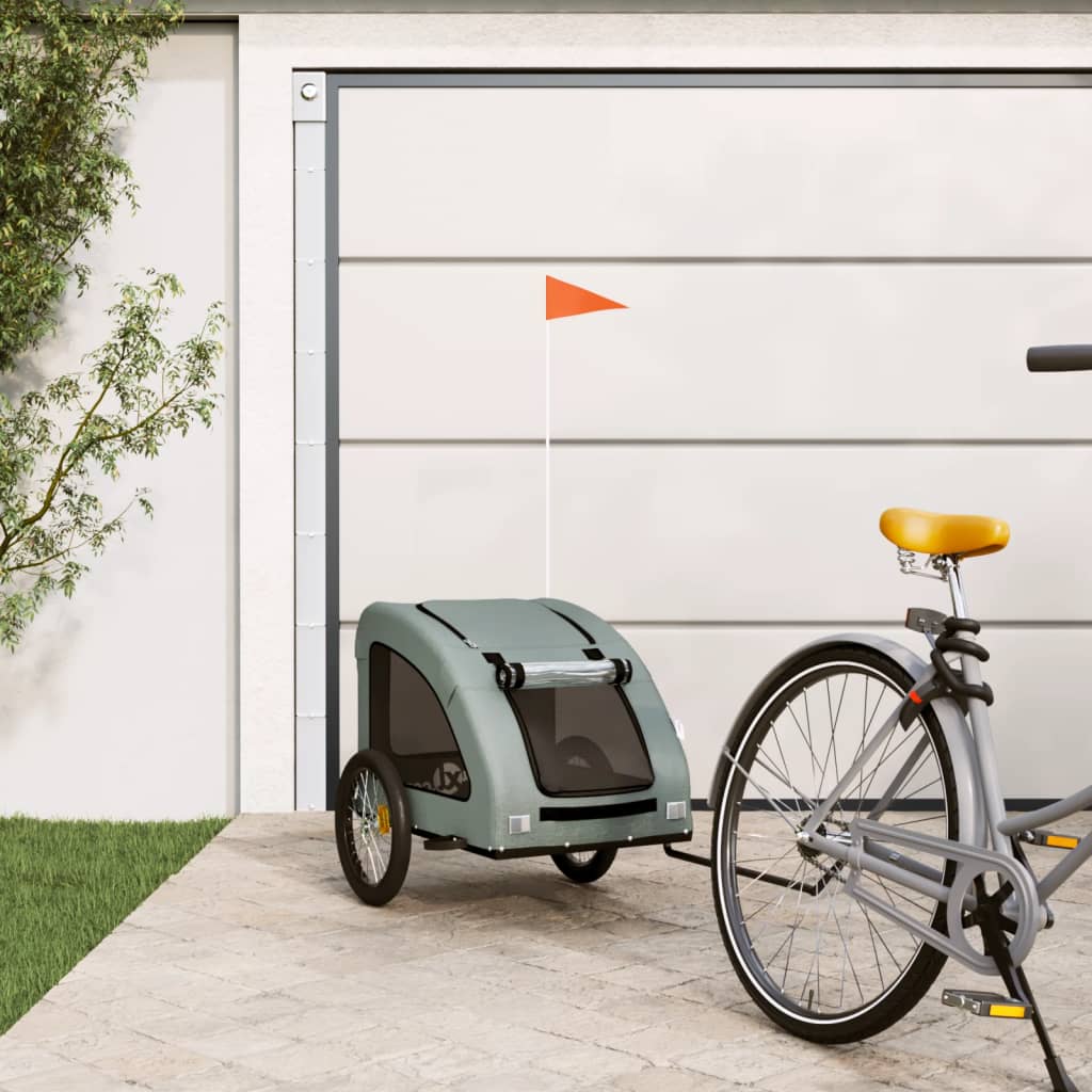 vidaXL Pet Bike Trailer in Gray- Oxford Fabric & Iron Build with PVC Cover, Mesh Windows, Reflective Elements, and Versatile Transport Use