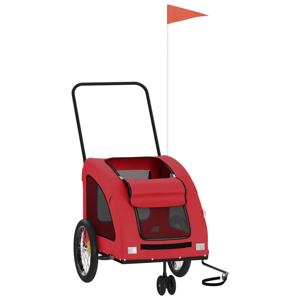 vidaXL Red Pet Bike Trailer with Oxford Fabric & Iron Frame - Versatile Pet/Cargo Carrier with Reflective Elements and Air Circulation for Increased Safety and Comfort 53.9x26.8x28.3