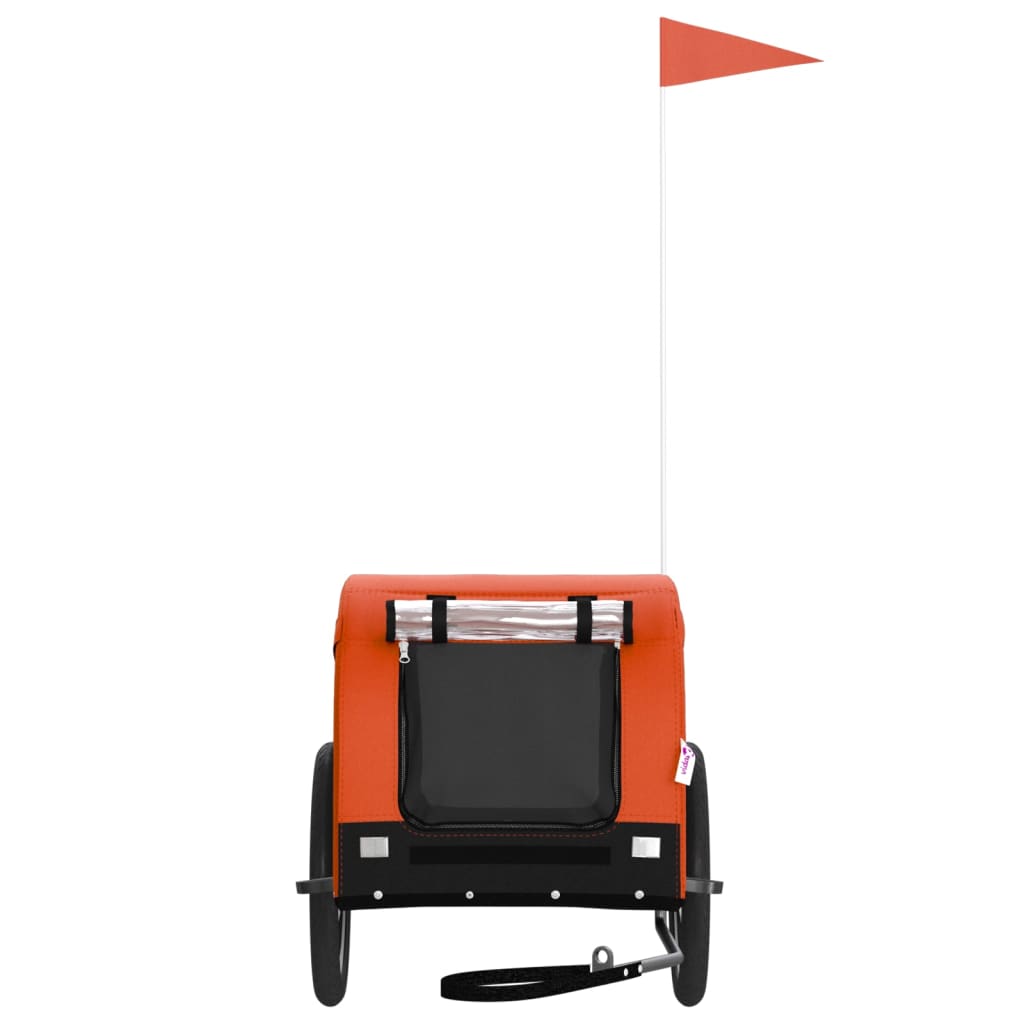 Vidaxl Pet Bike Trailer - Durable Oxford Fabric And Iron Frame With Comfort Features - Orange And Black - Ideal For Small Pets And Cargo Transport