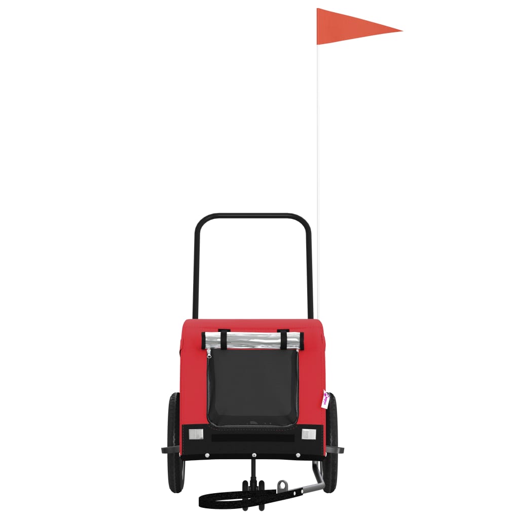 vidaXL Red/Black Pet Bike Trailer - Oxford Fabric/Iron, Comfortable Cabin, Safe Travel with Reflectors/Flag, Easy Access Zippered Doors