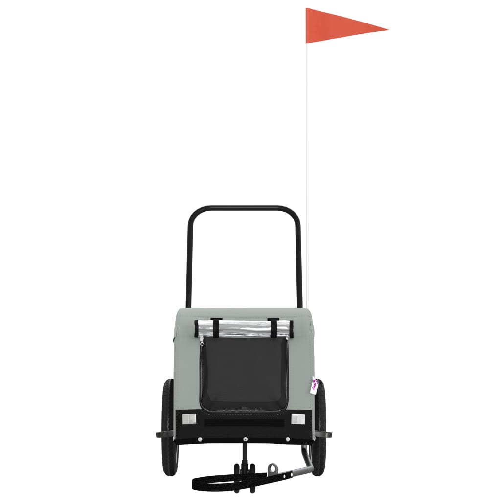 vidaXL Pet Bike Trailer Gray and Black - Sturdy Iron Frame - Oxford Fabric - Mesh Windows - Reflectors and Safety Flag - 48.8&quot; x 20.9&quot; x 20.9&quot;