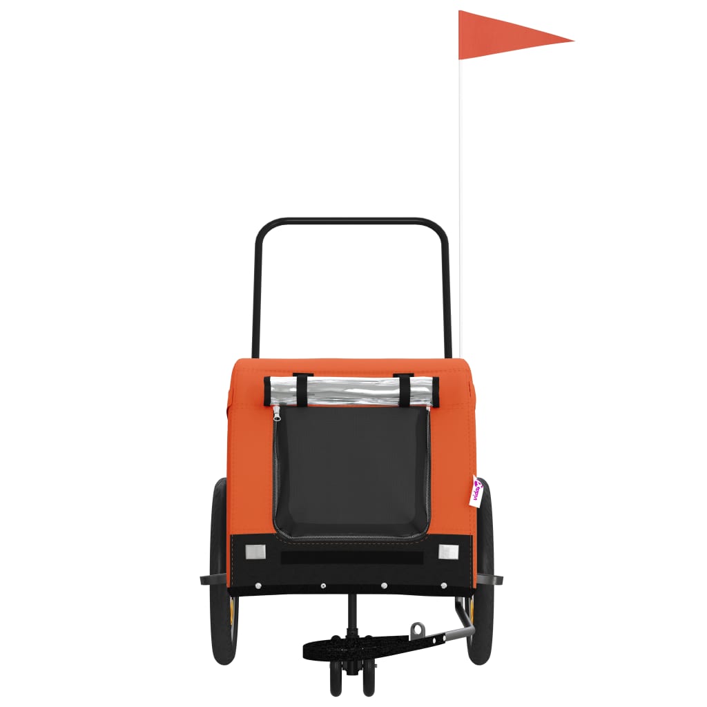 vidaXL Pet Bike Trailer - Orange & Black - Oxford Fabric, Iron Frame, 49.2&quot; x 24.8&quot; x 26&quot; - Reflectors & Safety Flag - Multifunctional Carrier for Pets, Groceries, Camping