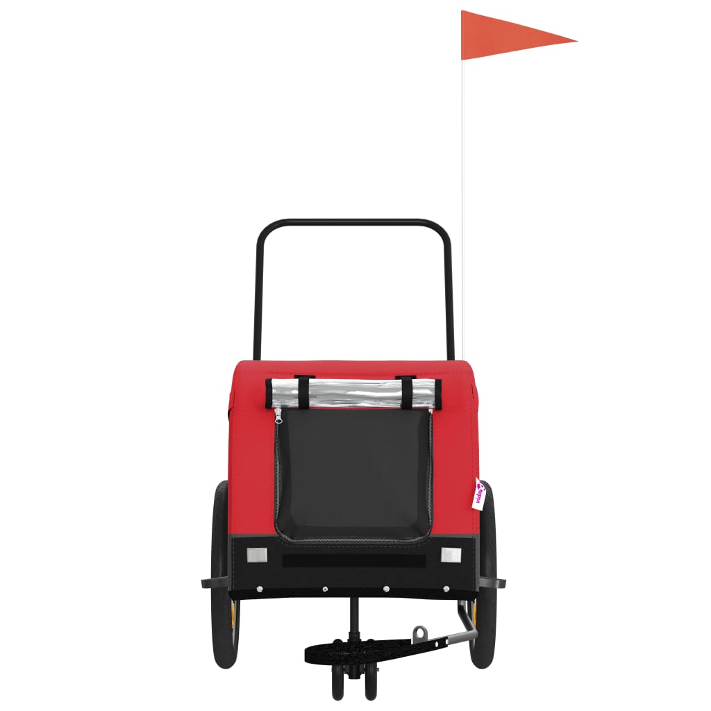 vidaXL Pet Bike Trailer - Red/Black, Oxford Fabric/Iron Frame, 49.2&quot;x24.8&quot;x26&quot;, 99.2 lb Capacity