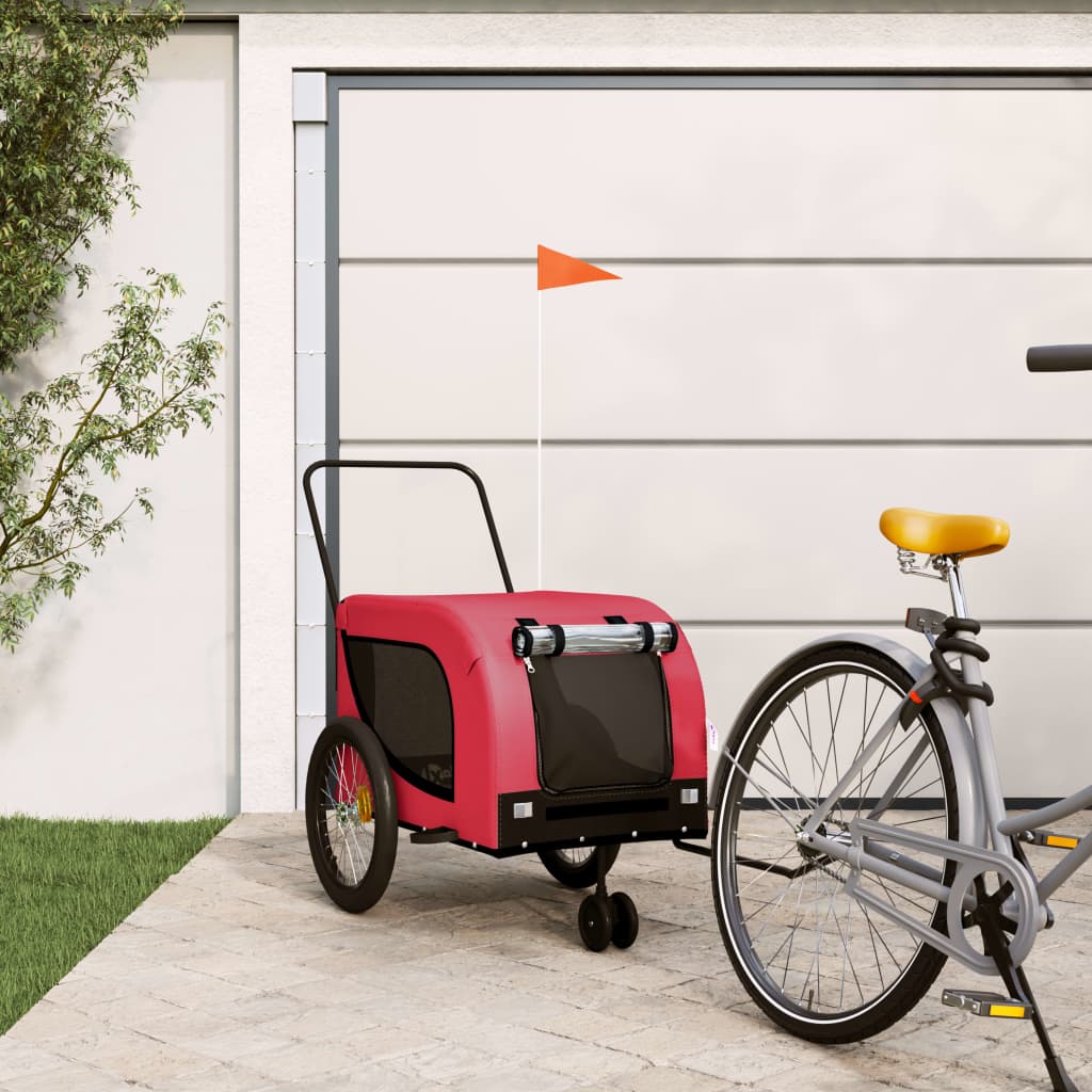 'Vidaxl Pet Bike Trailer In Red And Black, Durable Iron Frame And Waterproof Oxford Fabric, Comfortable, Easy Access