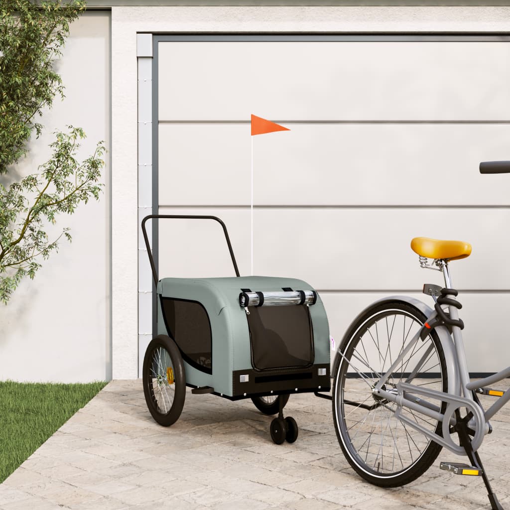 Vidaxl Pet Bike Trailer - Durable Iron And Oxford Fabric With Pvc Cover, Easy Zippered Entrances, Safety Reflectors, For Small Pets & Cargo