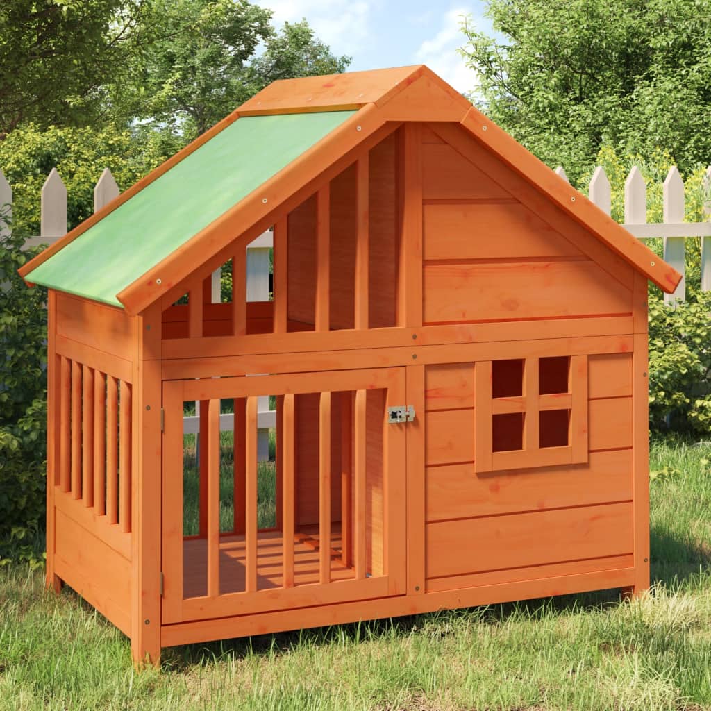 vidaXL Dog Kennel Outdoor Pet House Crate Cage with Roof - Solid Wood Pine, Water-Resistant, Large Entrance, 37.8"x23.8"x34.3"