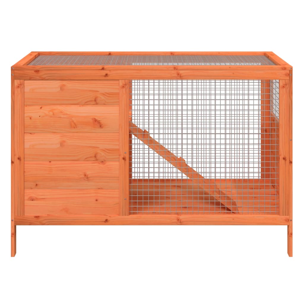 ** vidaXL Rabbit Hutch Pig Pet House Bunny Cage with Run - Brown Solid Pine Wood, Water-Resistant Roof, 2-Tier Design, 40.6&quot;x17.3&quot;x27.4&quot;