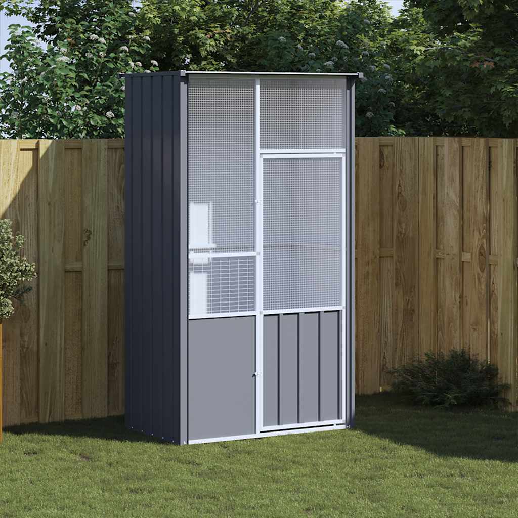 vidaXL Anthracite Galvanized Steel Bird Cage - Spacious and Secure Bird House with Welded Fence, Perfect for Various Small Animals