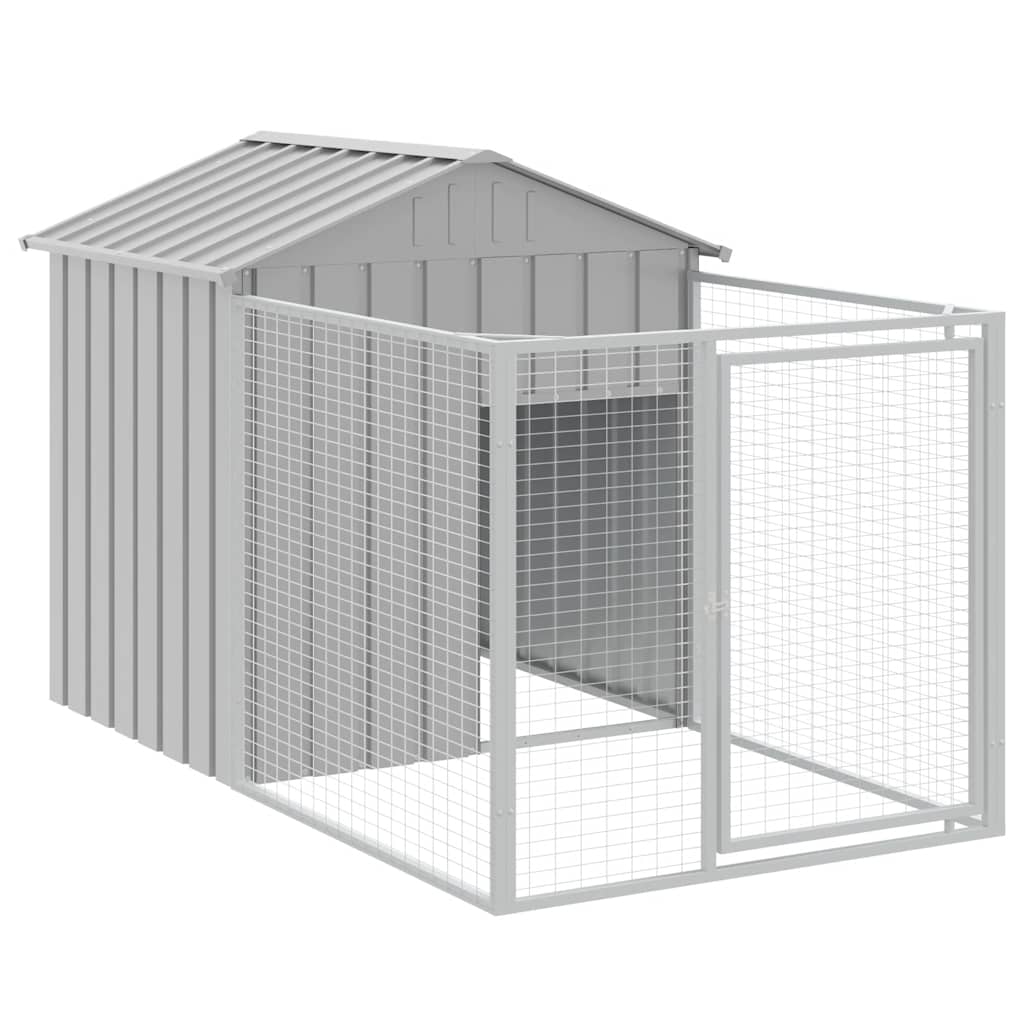 vidaXL Dog House with Extended Run, Versatile and Durable Galvanized Steel Pet Kennel with Protective Roof and Easy Access, Light Gray
