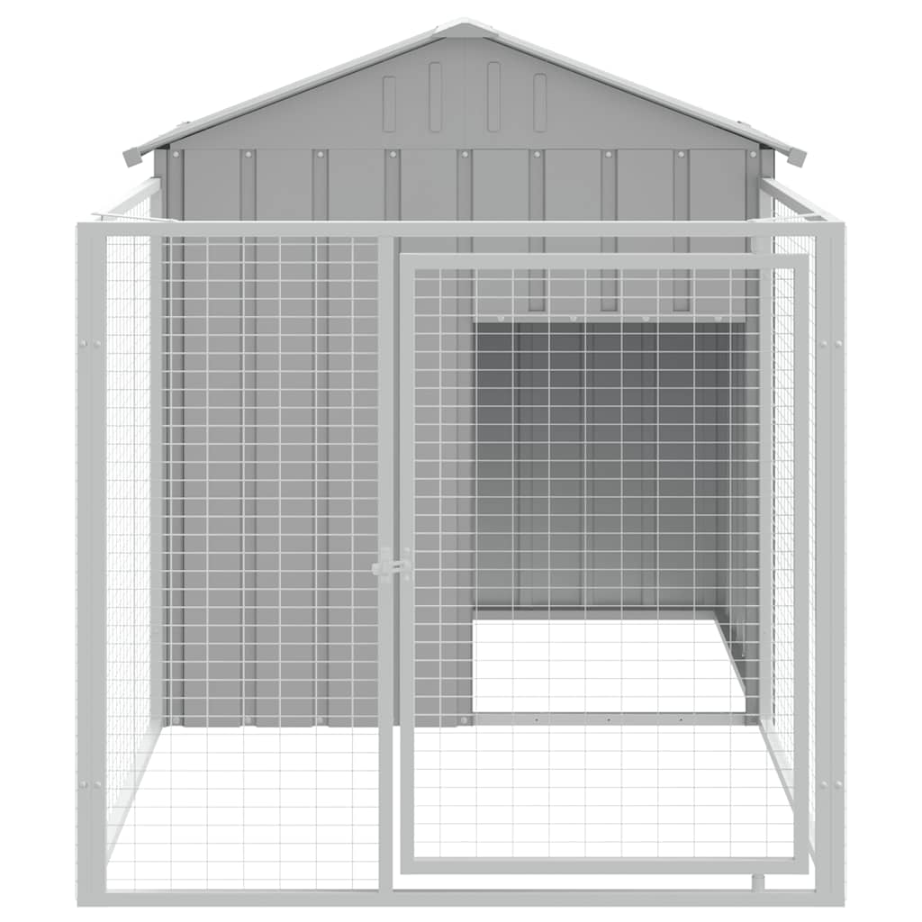 vidaXL Dog House with Extended Run, Versatile and Durable Galvanized Steel Pet Kennel with Protective Roof and Easy Access, Light Gray