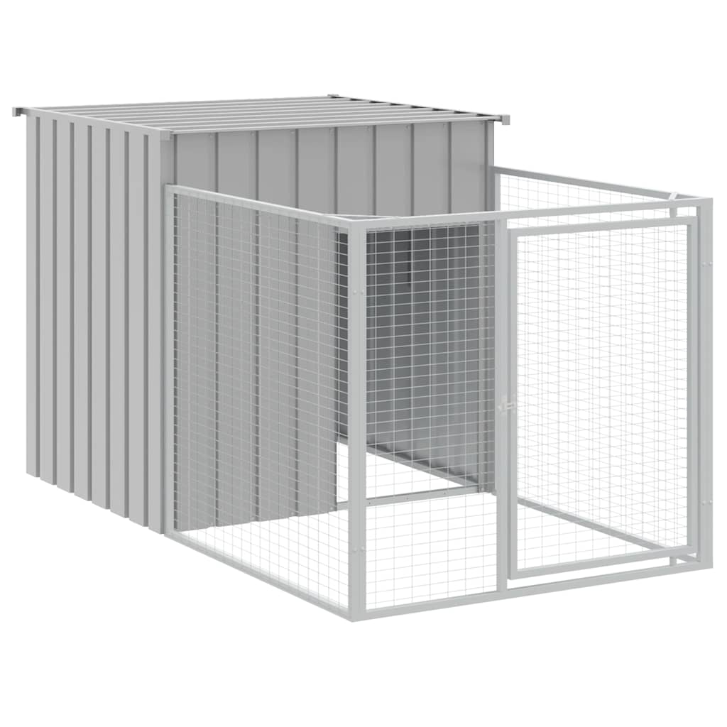 vidaXL Light Gray Galvanized Steel Dog House with Run - Multi-use Outdoor Pet Kennel with Protection Roof and Convenient Access Doors