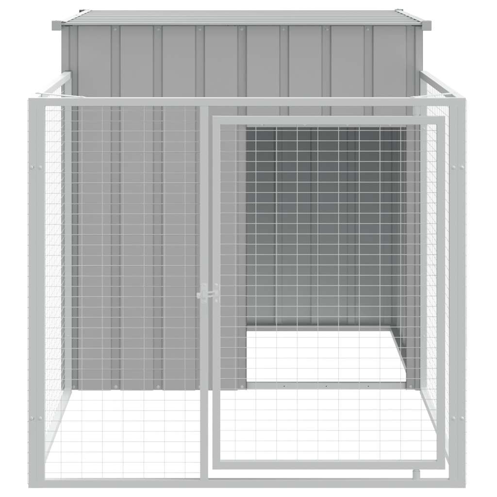 vidaXL Light Gray Galvanized Steel Dog House with Run - Multi-use Outdoor Pet Kennel with Protection Roof and Convenient Access Doors