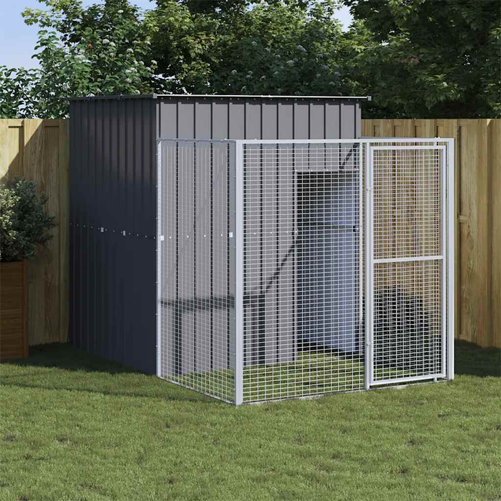 vidaXL Dog House with Run Anthracite 65x98.8x71.3 Galvanized Steel
