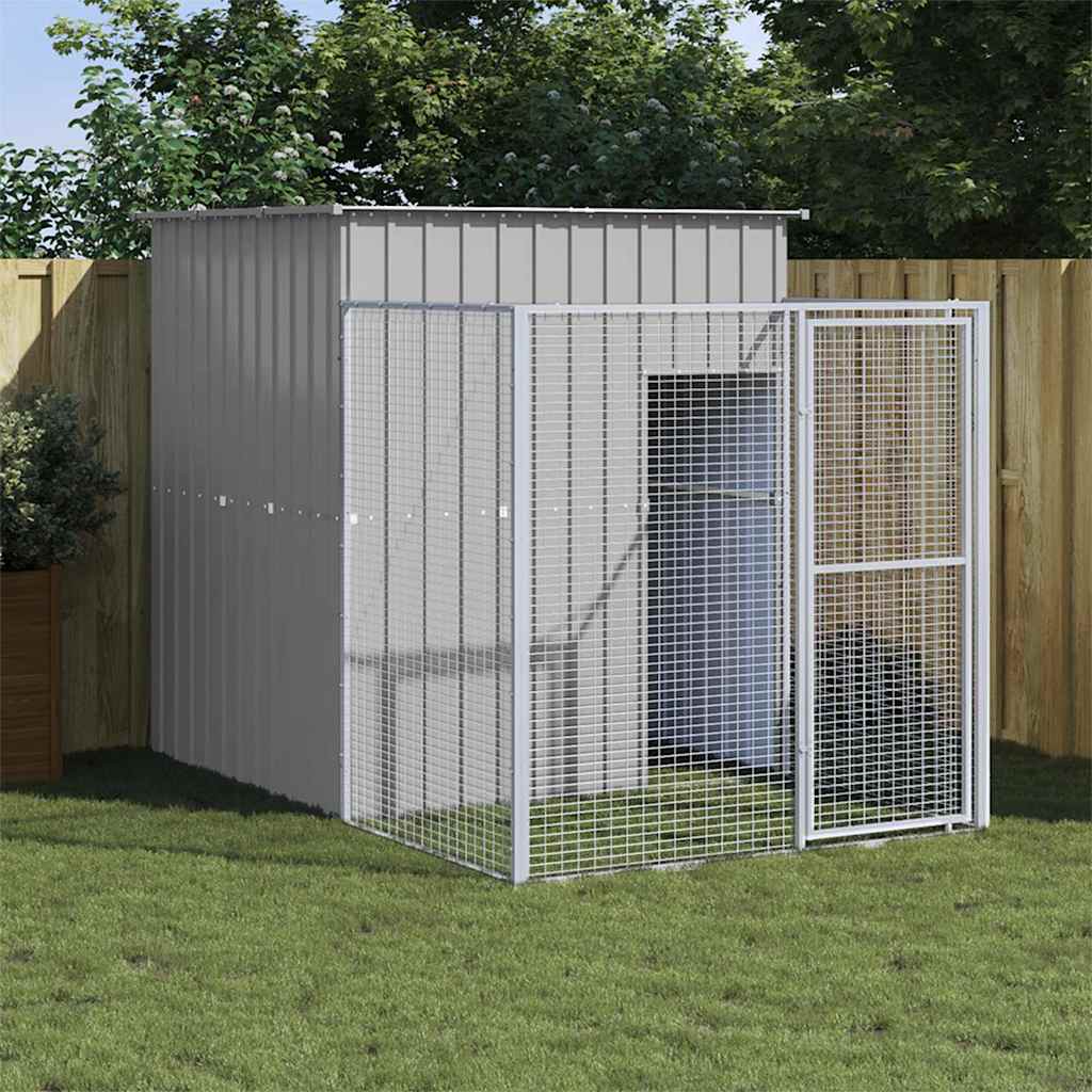 vidaXL Dog House with Run Light Gray 65x98.8x71.3 Galvanized Steel