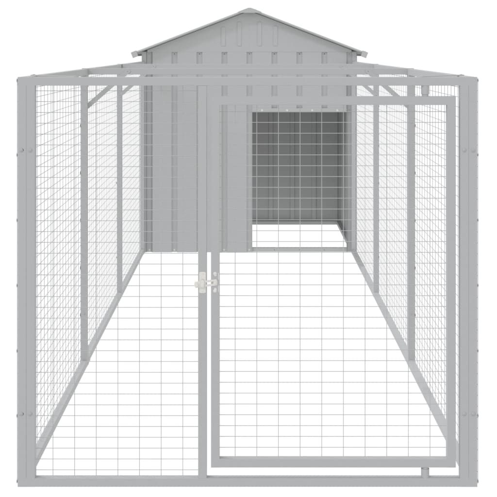 vidaXL Dog House - Light Grey Galvanised Steel Kennel with Lockable Door, 159.5"L x 46.1"W x 48.4"H, Model 3189064