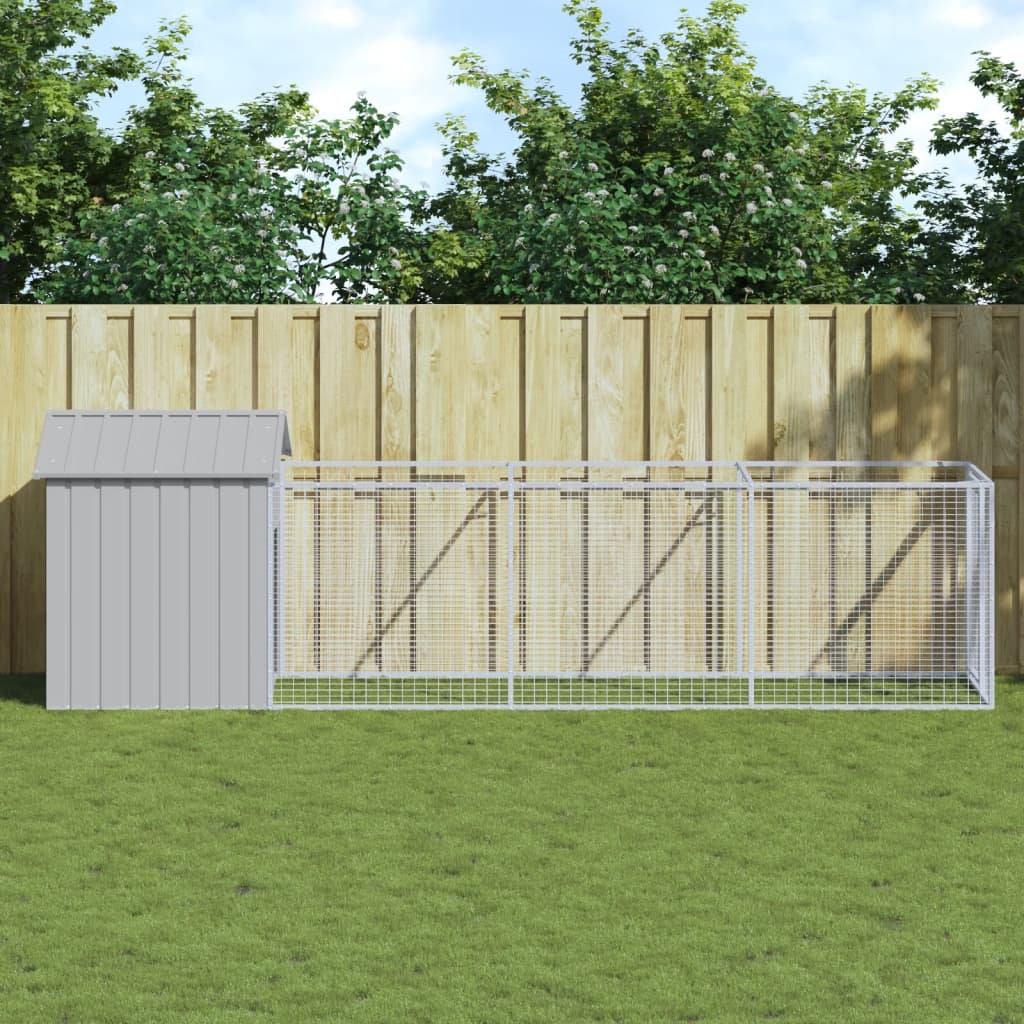 vidaXL Dog House - Light Grey Galvanised Steel Kennel with Lockable Door, 159.5"L x 46.1"W x 48.4"H, Model 3189064