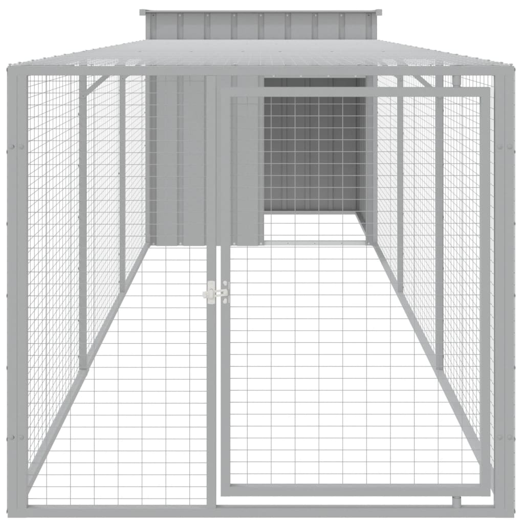vidaXL Chicken Cage, Chicken Coop with Run, Chicken Shed with Lockable Door and Latch, Hen House for Yard, Light Grey Galvanised Steel