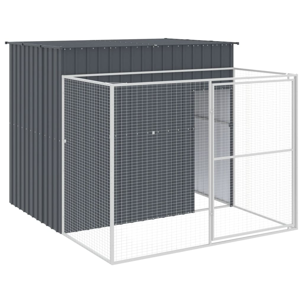 vidaXL Dog House, Dog Kennel with Run, Dog Cage with Lockable Door and Latch, Pet House for Small Animals, Anthracite Galvanised Steel