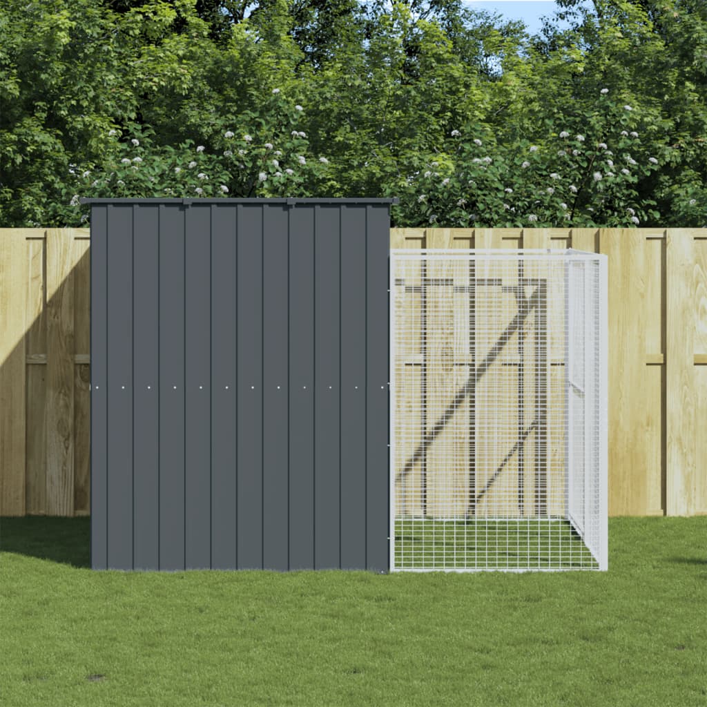 vidaXL Dog House, Dog Kennel with Run, Dog Cage with Lockable Door and Latch, Pet House for Small Animals, Anthracite Galvanised Steel