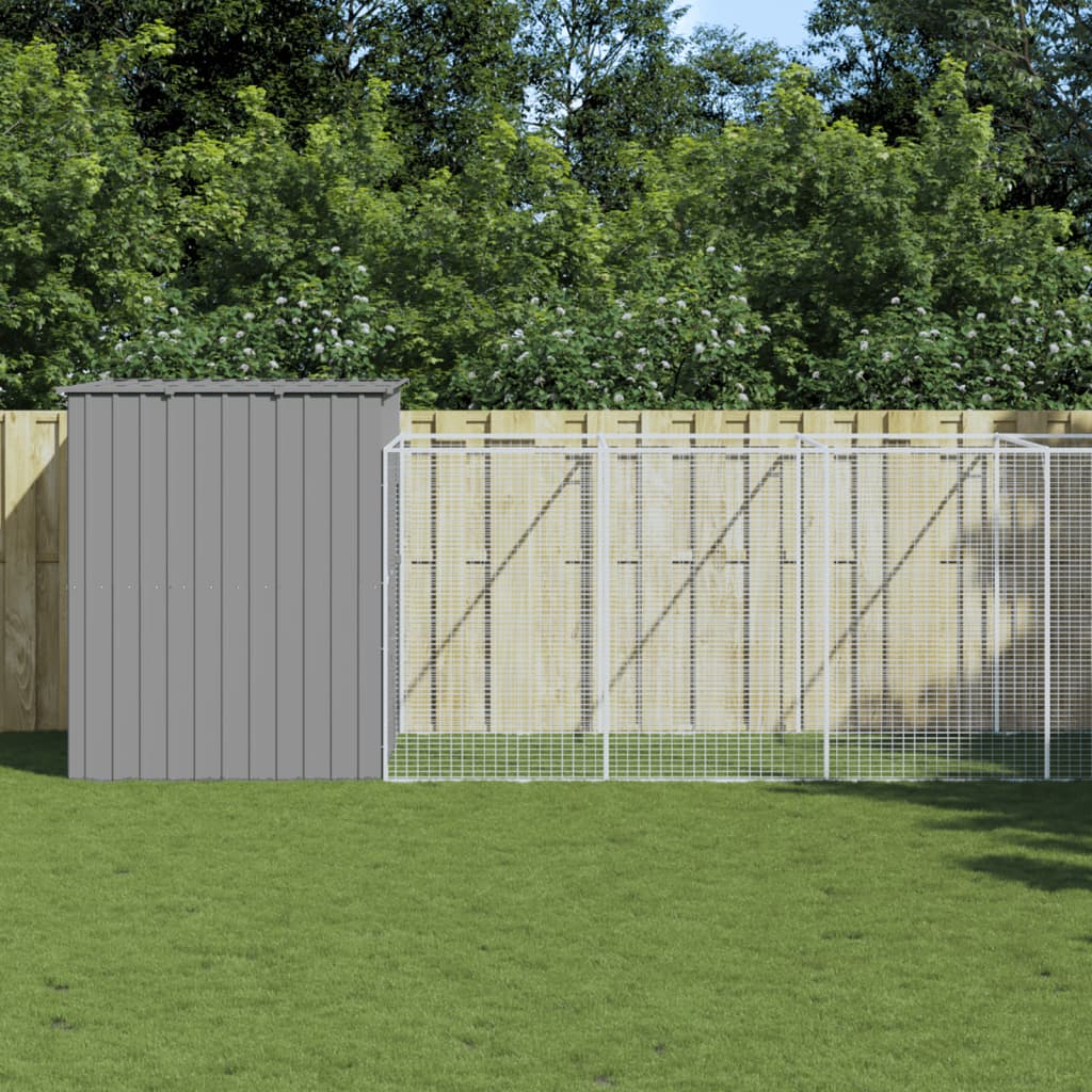 vidaXL Dog House with Run Light Gray 84.3x420.9x71.3 Galvanized Steel