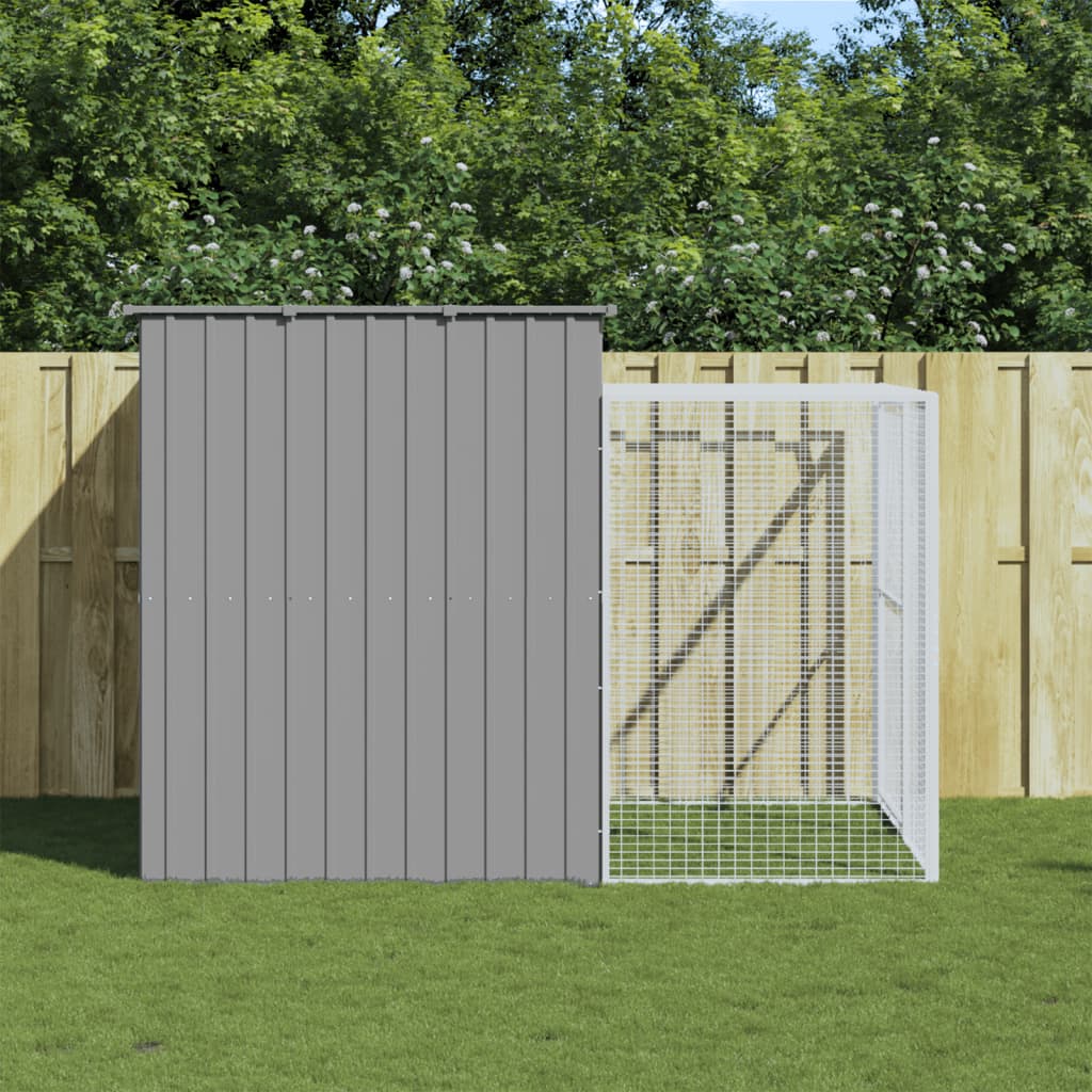 vidaXL Dog House, Dog Kennel with Run, Dog Cage with Lockable Door and Latch, Pet House for Small Animals, Light Grey Galvanised Steel