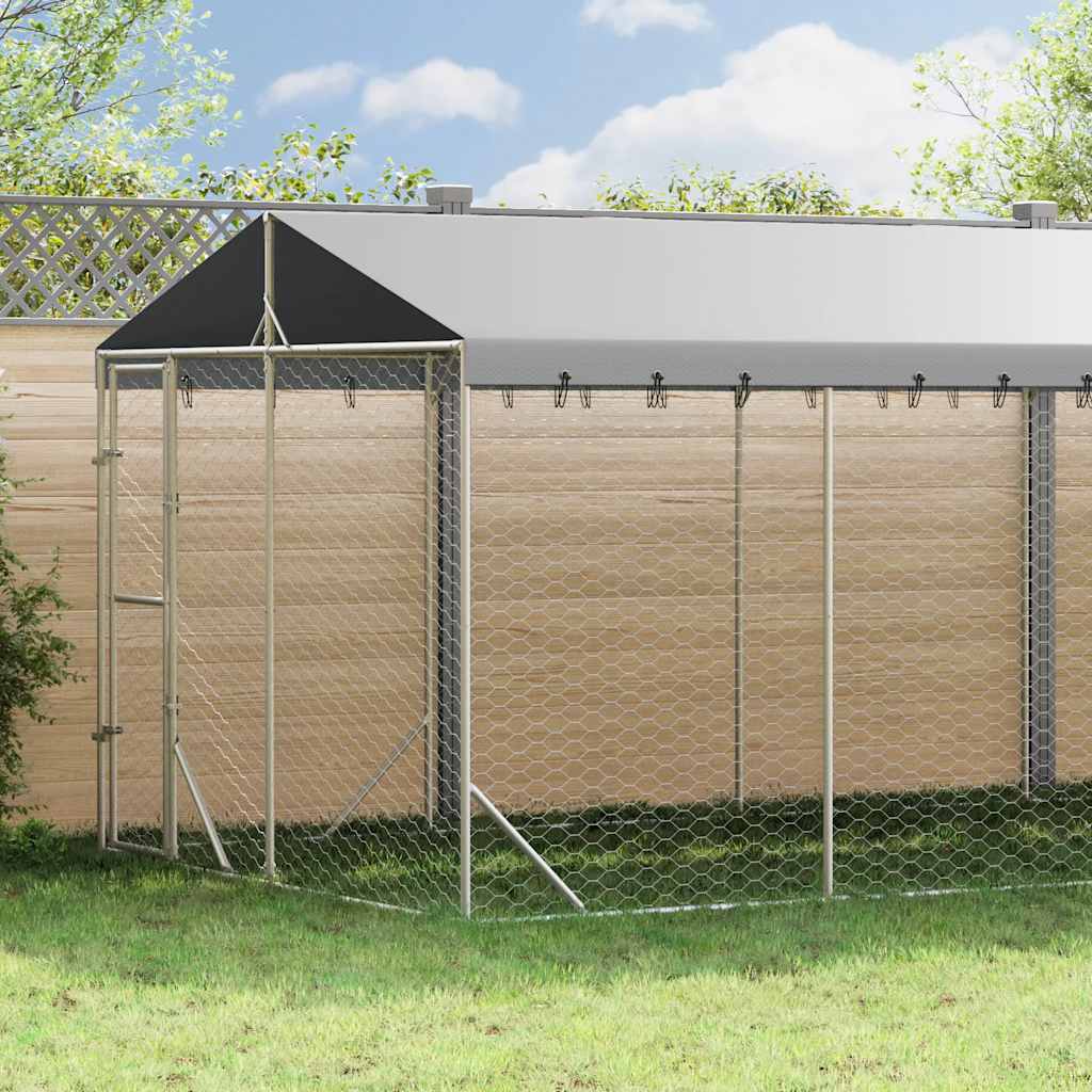 vidaXL Outdoor Dog Kennel with Roof Silver 9.829.58.2?Galvanized Steel