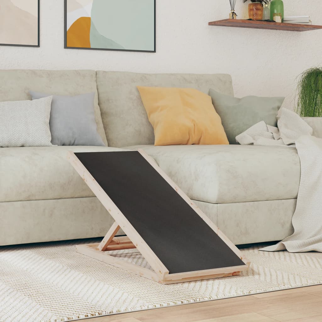 vidaXL Adjustable Height Solid Wood Dog Ramp - Anti-Slip Polyester Surface, Foldable Design for Easy Storage, Suitable for Small to Large Pets, Gray