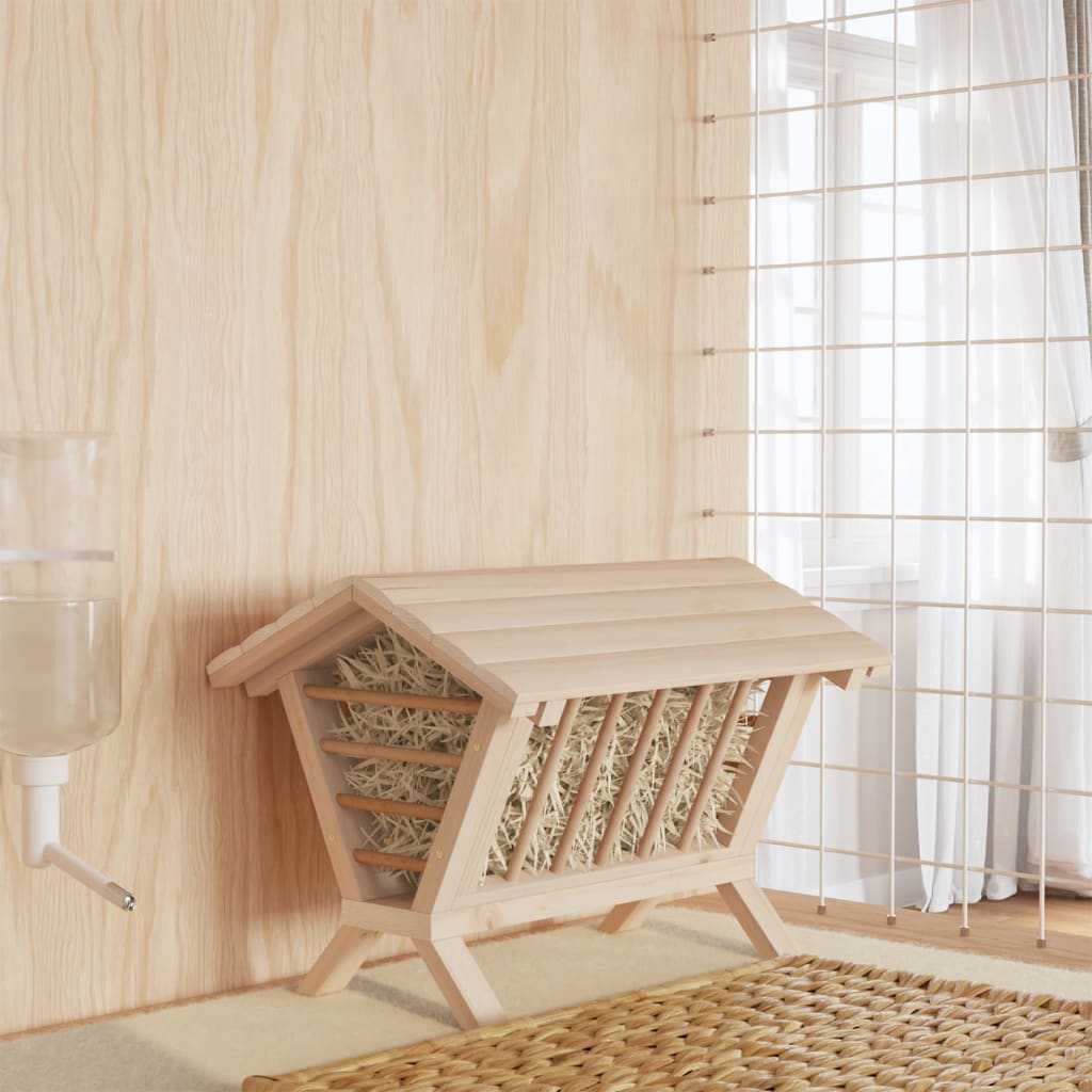 vidaXL Rabbit Hay Feeder Natural Wood Solid fir wood Small