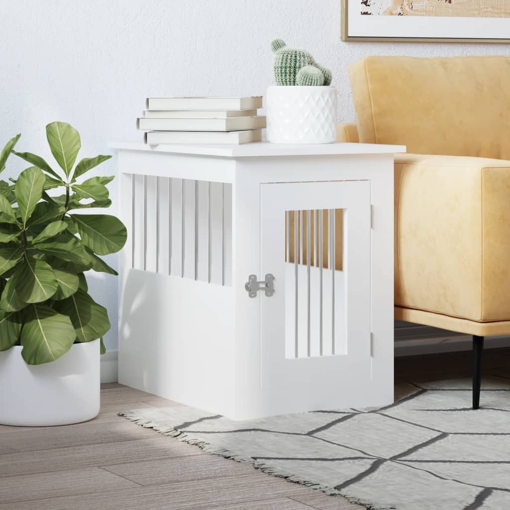 vidaXL Dog Crate Furniture White 17.7x24.4x23.2 Engineered Wood
