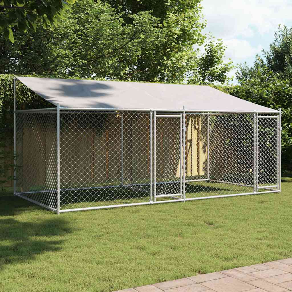vidaXL Dog Cage with Roof and Doors Gray 13.1x6.6x6.6 Galvanized Steel
