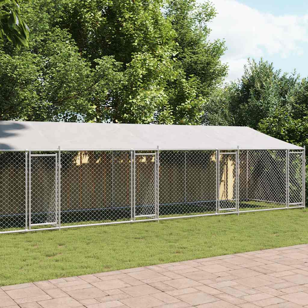 vidaXL Dog Cage with Roof and Doors Gray 32.8x6.6x6.6 Galvanized Steel