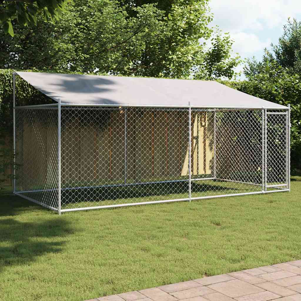 vidaXL Dog Cage with Roof and Door Gray 13.1x6.6x6.6 Galvanized Steel