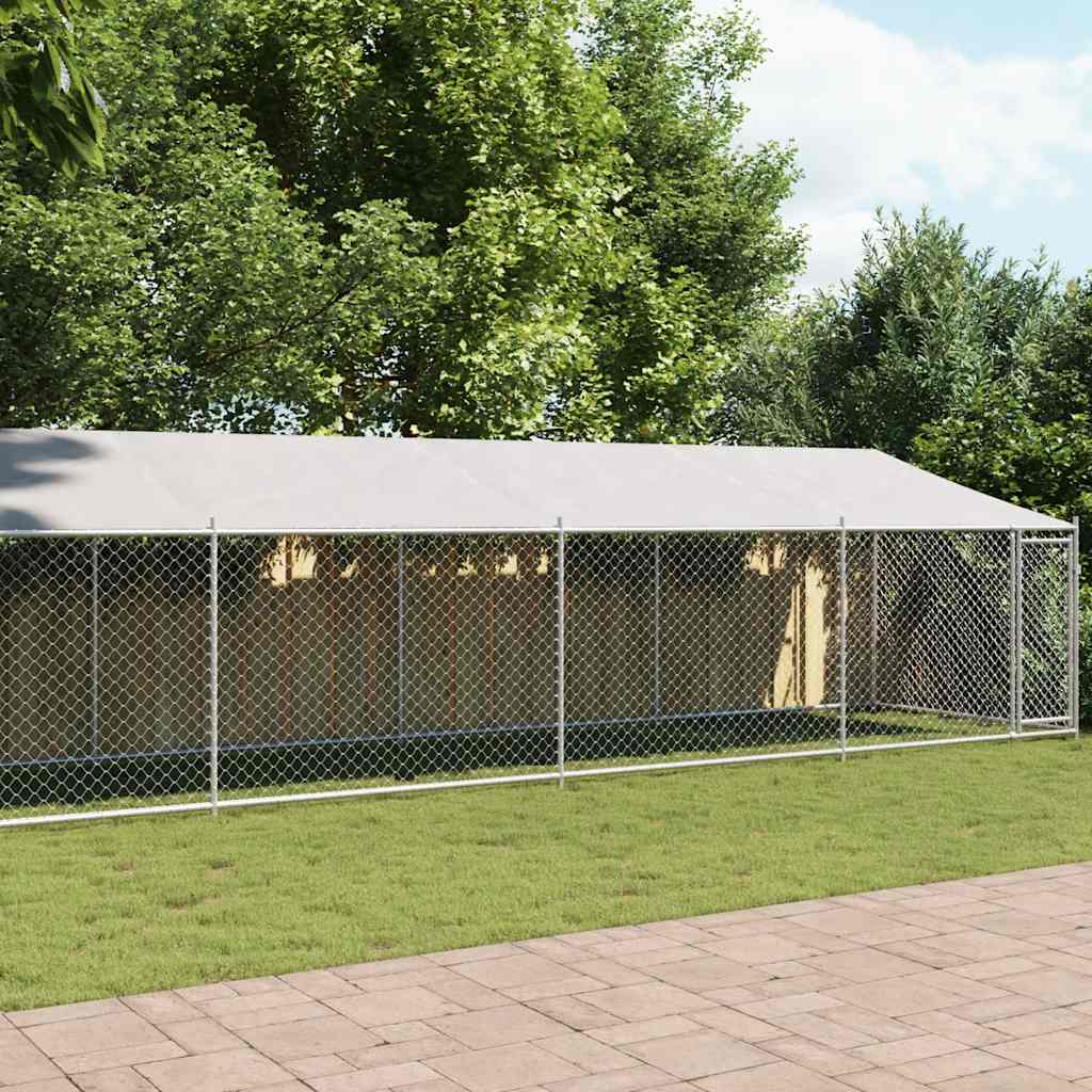 vidaXL Dog Cage with Roof and Door Gray 39.4x6.6x6.6 Galvanized Steel