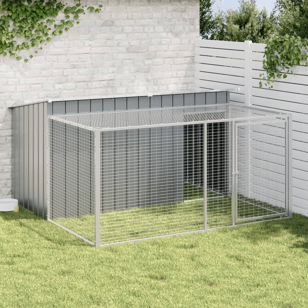 vidaXL Dog House with Run Anthracite 77.6x76.4x43.3 Galvanised Steel