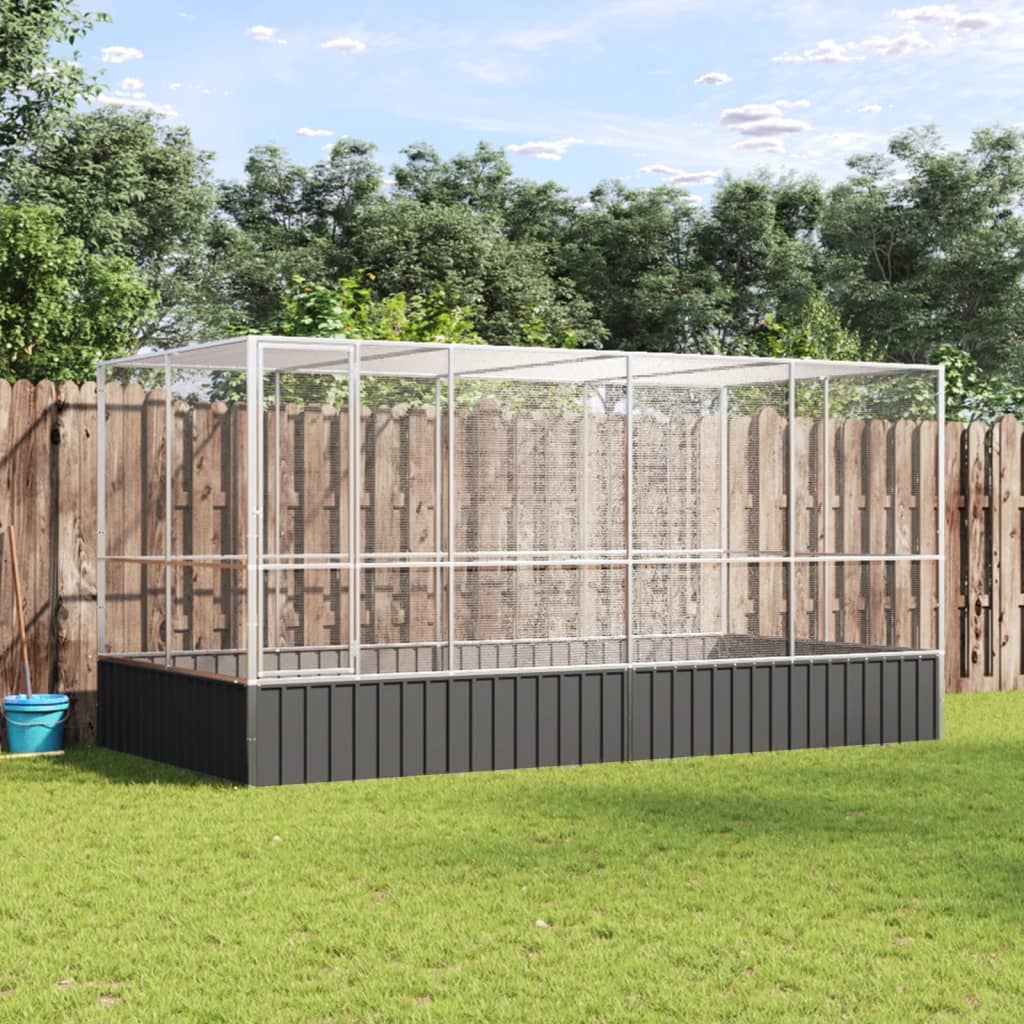 vidaXL Aviary with Extension Silver 164.6x81.5x83.5 Steel