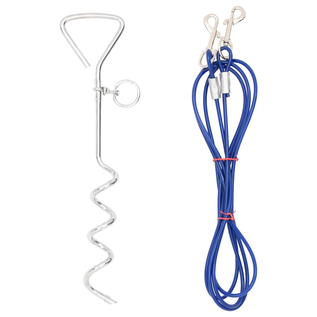 vidaXL Dog Tie Out Cable and Stake Set - Corrosion-Resistant 9.8' PVC-Coated Steel Wire, Portable Garden Yard Pet Anchor