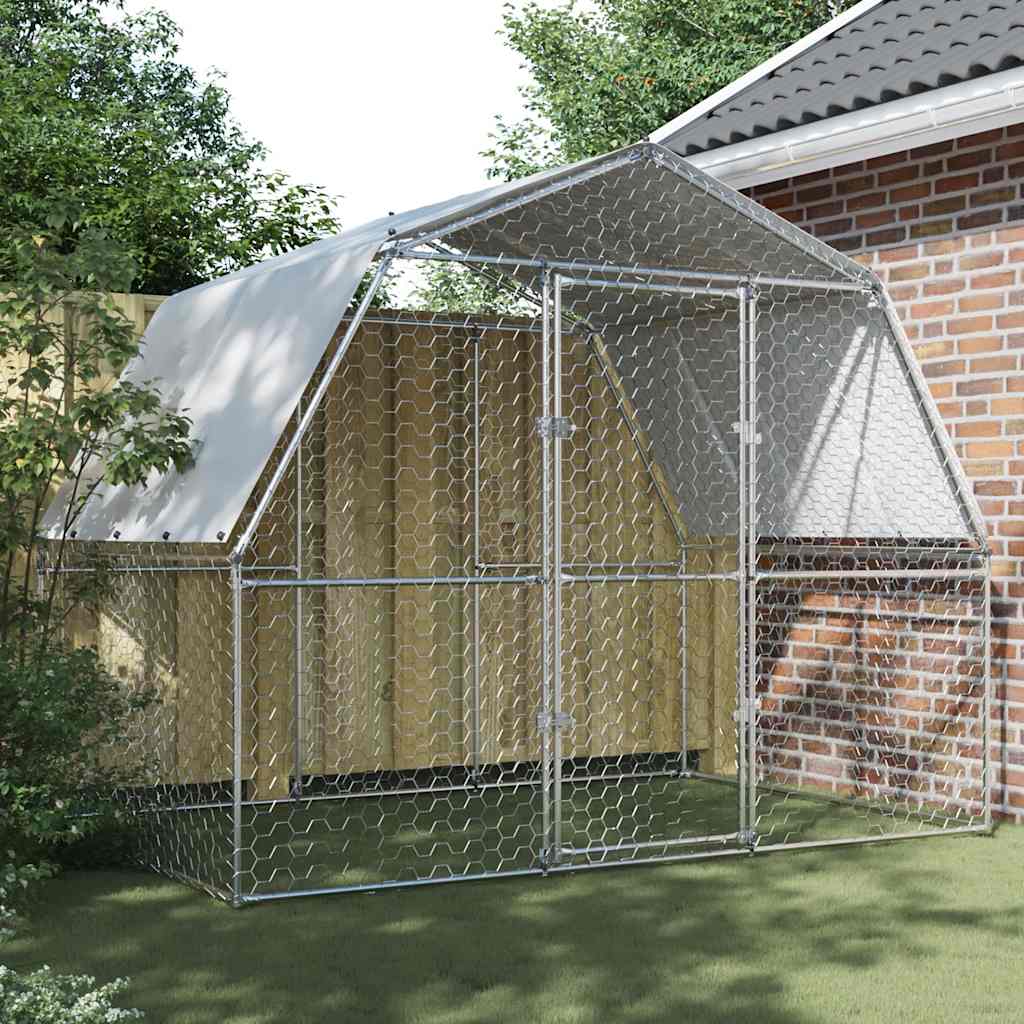 vidaXL Chicken Cages 2 pcs with Roof and Door Silver Galvanized Steel