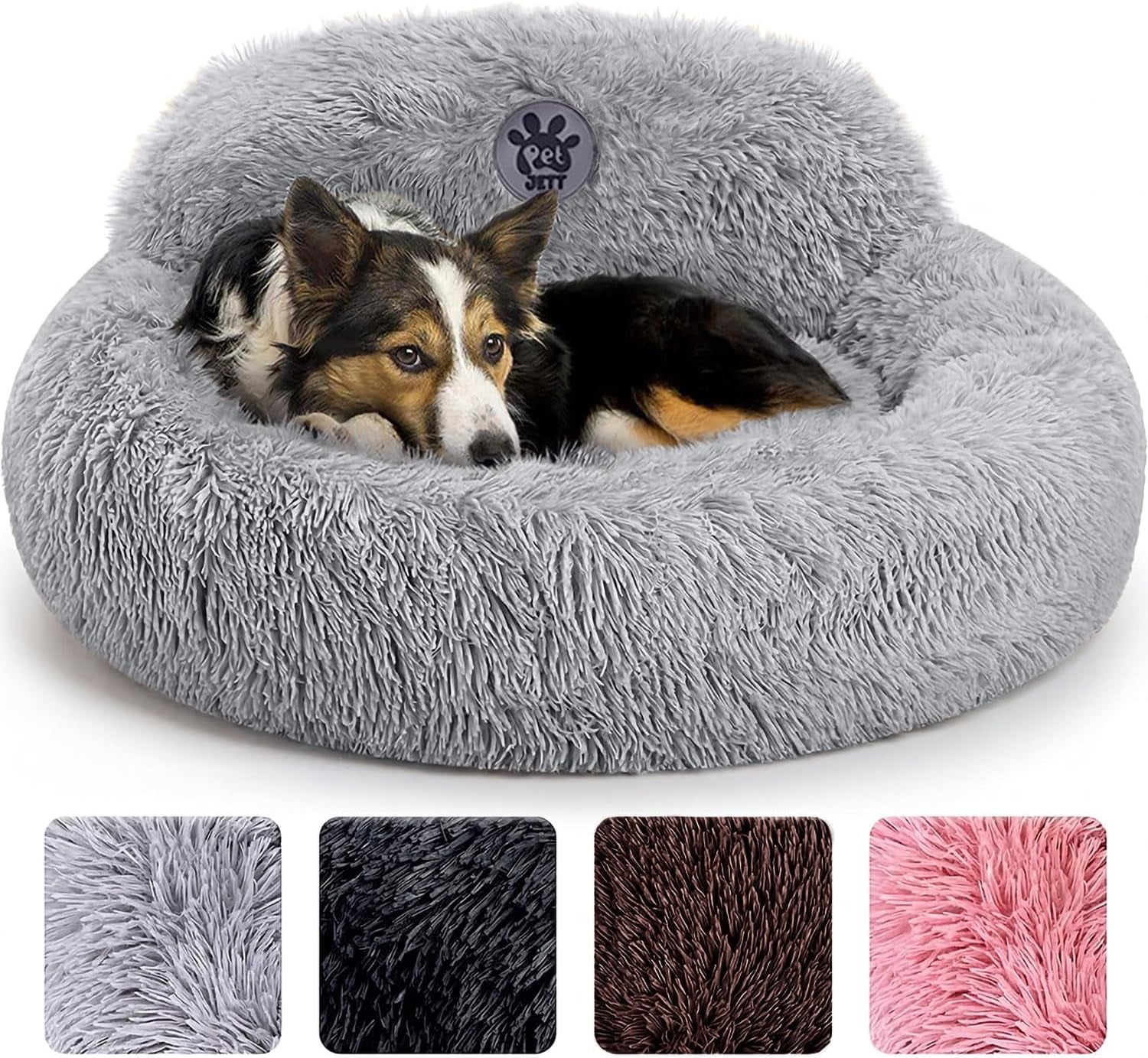 Medium Calming Dog Bed 30in Donut Plush Washable Bed Up to 45lbs