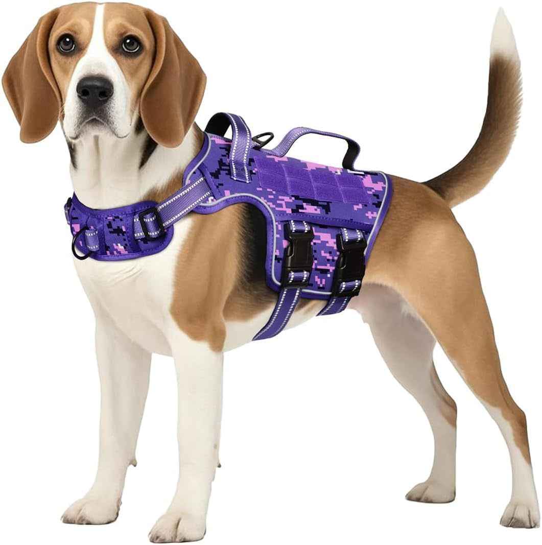 Tactical Dog Harness MOLLE Vest – Camo, S–XL, No-Pull