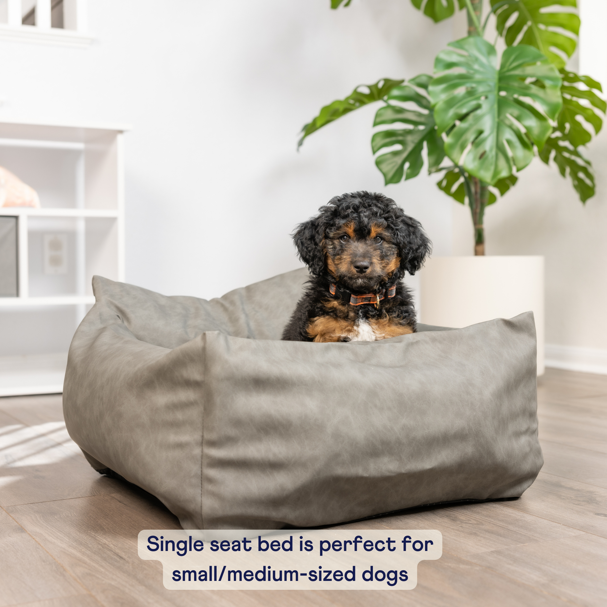 PupProtector™ Faux Cool-to-Touch Vegan Leather Memory Foam Dog Car Bed - Slate Gray