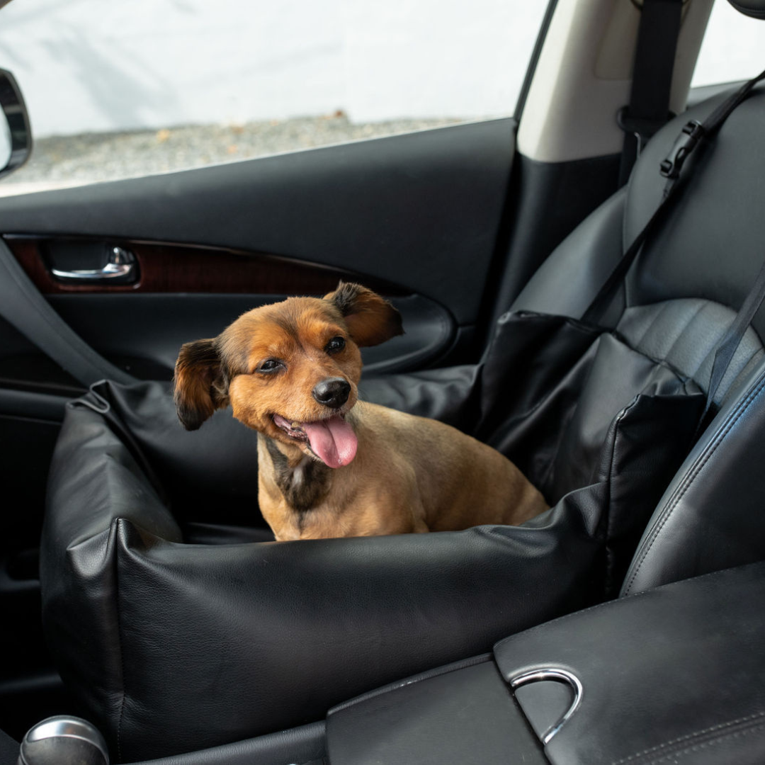 PupProtector™ Faux Cool-to-Touch Vegan Leather Memory Foam Dog Car Bed -  Black